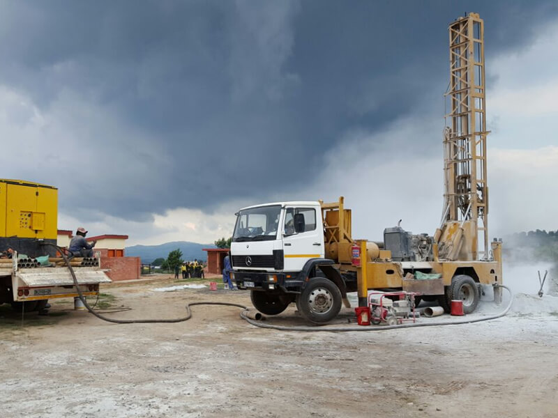 drilling truck in construction yard